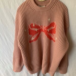 Coach: Pink Bow Design Sweater- Recycled Wool- M